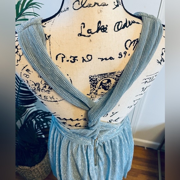 LULUS Ailey Gold and Teal Blue Skater Dress - Picture 9 of 15